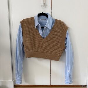 Alexander Wang Vest with attached brown waffle knit over poplin shirt